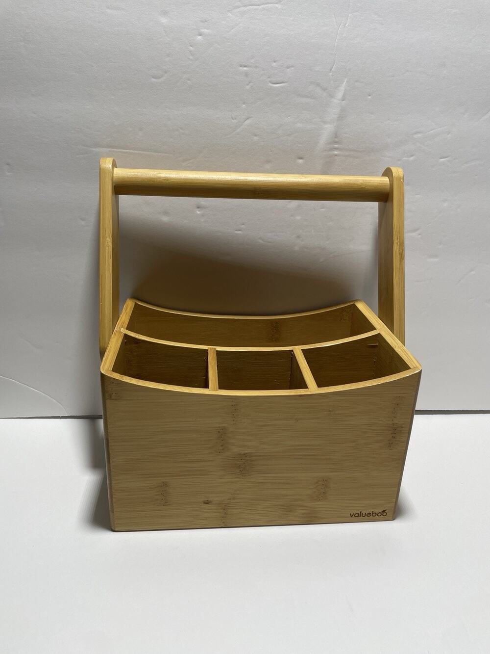 Bamboo Wood Flatware Caddy w/Swing Handle Fork Spoon Knives Napkins BBQ PICNIC